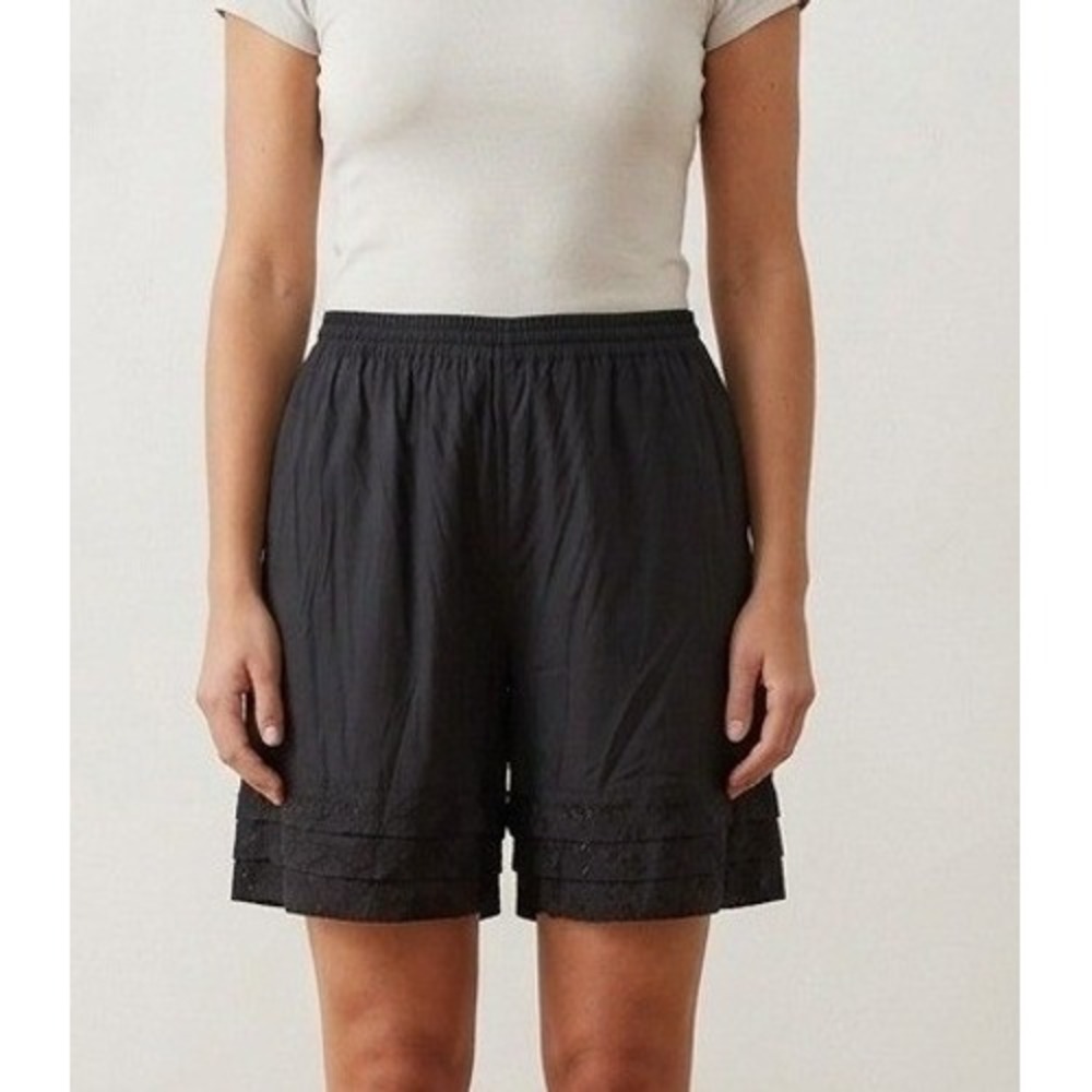 MSAS Shorts Women's Free Size Black Embroidered Hem Elastic Waist Pockets Goth